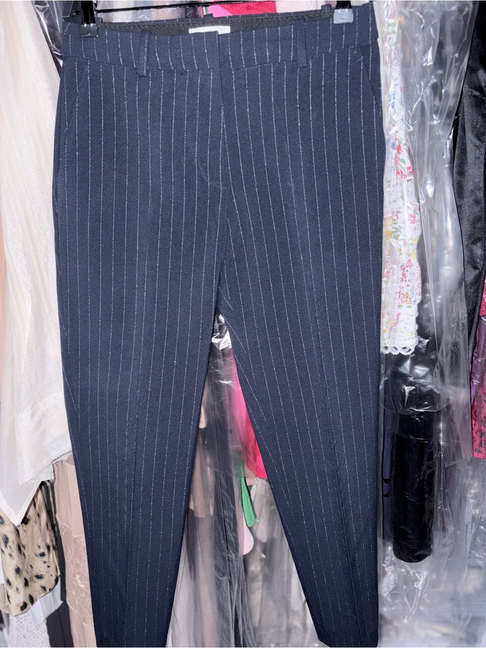 NWOT H&M Navy Metallic Pinstripe Tailored Ankle Pants Sz 6